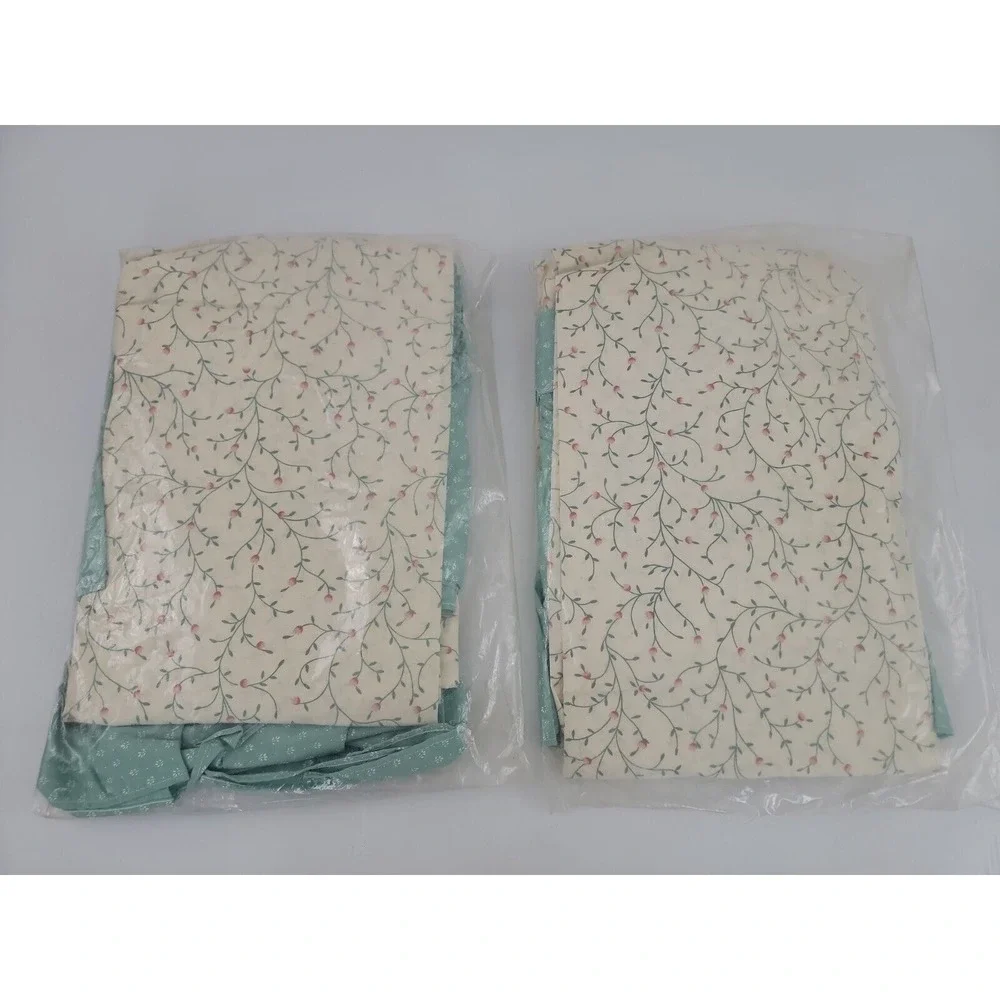 Vintage Crown Crafts Curtains With Tie Back , Valance Floral Pattern Teal 86x84